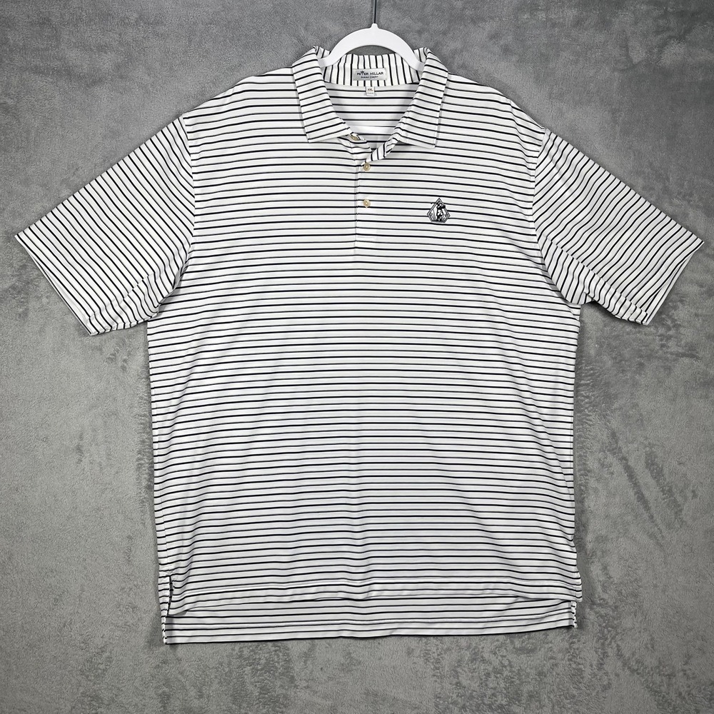 Peter Millar Polo Mens XXL White Navy Striped Summer Comfort Performance Golf